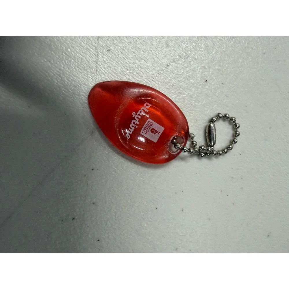 Vintage Oregon Lottery Playtime Keychain Red Translucent Plastic Fob Ball Chain